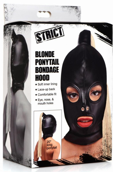 Strict Blonde Ponytail Bondage-Maske Schwarz - BDSM Maske 5