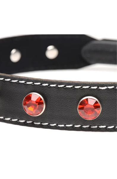 Strict Diamant-Halsband mit O-Ring in Schwarz/Rot - BDSM Halsband 2