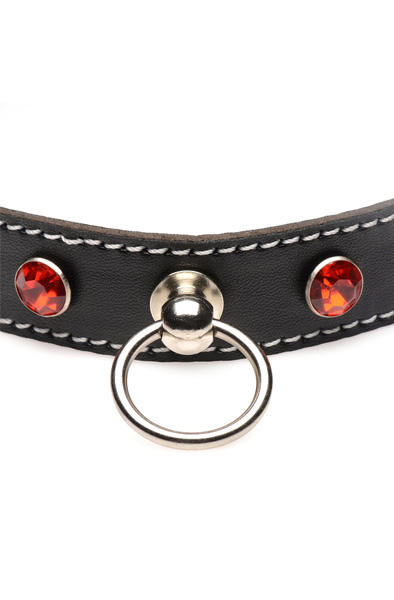 Strict Diamant-Halsband mit O-Ring in Schwarz/Rot - BDSM Halsband 3