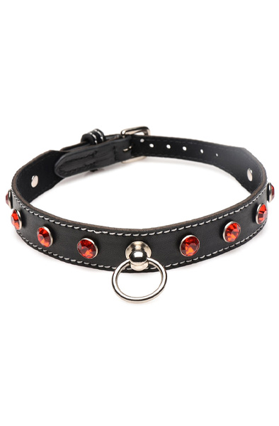 Strict Diamant-Halsband mit O-Ring in Schwarz/Rot - BDSM Halsband 5