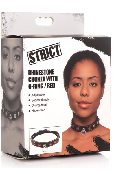 Strict Diamant-Halsband mit O-Ring in Schwarz/Rot - BDSM Halsband 7