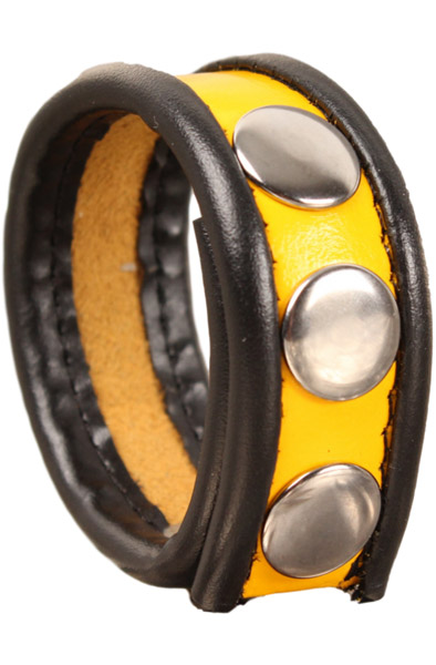 The Red Leather Cockring 3-snaps Black-Yellow - Cockring 2