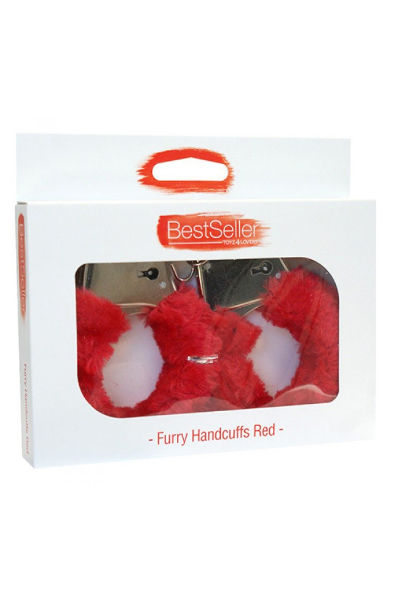 TOYZ4LOVERS Plüsch-Handschellen Rot - Handschellen mit Fusseln 2