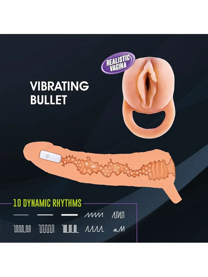 Verlängerungs-Sleeve mit fernbedienbarem Vibrationsbullet - Vibrierender Penisverlängerer 2