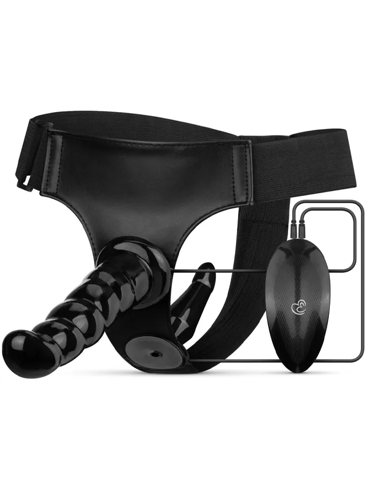 Vibrating Strap-On Set Black - Doppeldildo Umschnalldildo 1
