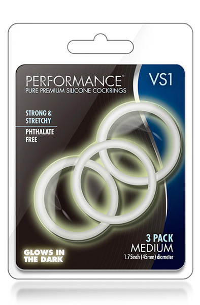 VS1 Cock Rings Medium White Glows In The Dark - Cockring-Set 2