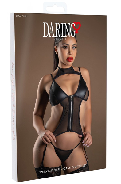 Wetlook Reißverschluss Cami Strumpfhalter Set - Sexy Dessous 3