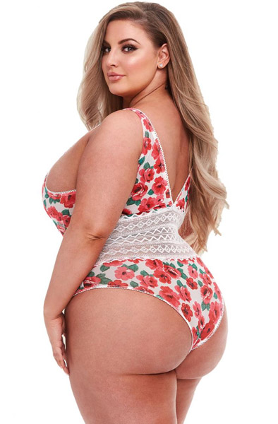 White Floral & Spitzen-Teddy Curvy - Teddy 2