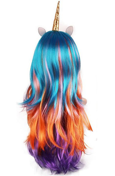 Wig With Golden Unicorn Horn - Perücke 2