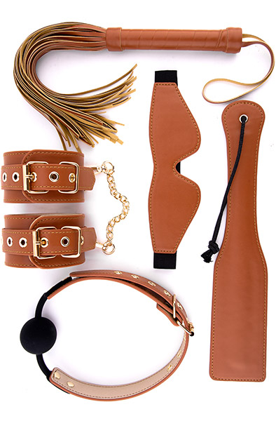 BDSM Set Cognac aus veganem Leder - Bondage-Set 1