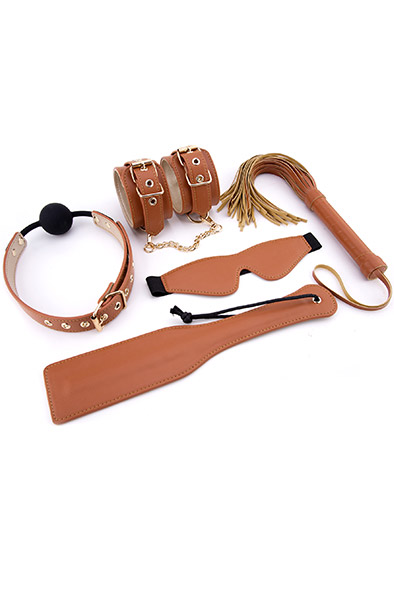 BDSM Set Cognac aus veganem Leder - Bondage-Set 2