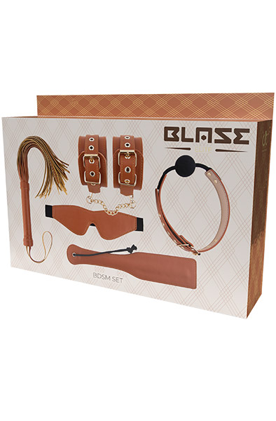 BDSM Set Cognac aus veganem Leder - Bondage-Set 3