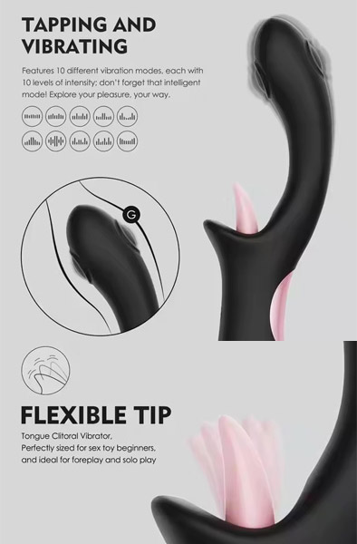 Clitoral Licking G-Punkt Klopf-Vibrator Schwarz - G-Punkt-Vibrator 2
