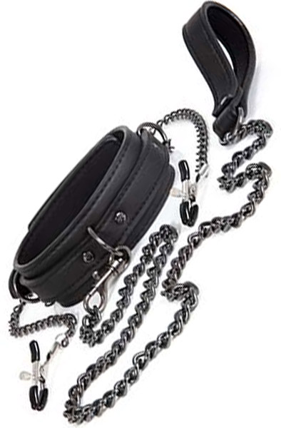 Dark Desire Halsband mit Nippelklemmen & Leine - Halsbänder mit Brustklammern 2