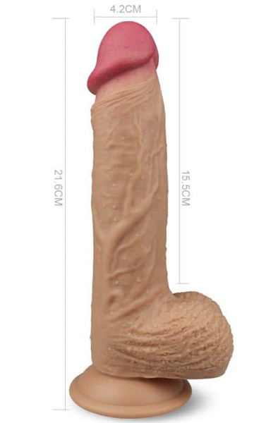 Dual Layered rotierender Natur-Cock 21,5cm - Vibrierender Dildo 3
