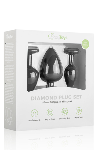 Easytoys Silikon-Buttplug-Set mit Diamant Schwarz - Analplug Set 3