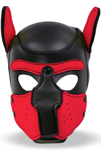 Hunde Maske mit abnehmbarem Maulkorb Rot/Schwarz - BDSM Maske 1