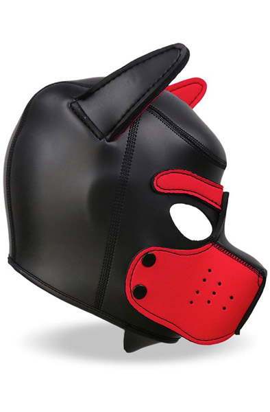 Hunde Maske mit abnehmbarem Maulkorb Rot/Schwarz - BDSM Maske 2