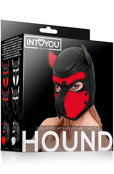 Hunde Maske mit abnehmbarem Maulkorb Rot/Schwarz - BDSM Maske 3