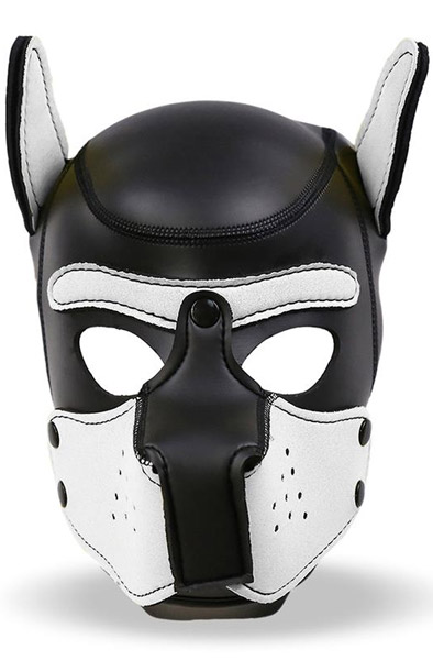 Hunde Maske mit abnehmbarem Maulkorb Weiß/Schwarz - BDSM Maske 1