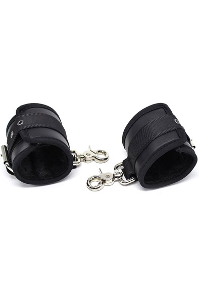 Leather Handschellen mit großen Ringen Schwarz - Handschellen 1