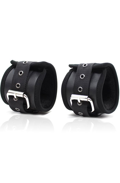 Leather Handschellen mit großen Ringen Schwarz - Handschellen 2
