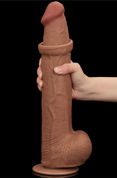 Lovetoy Gleitende Haut Zweischichtiger Dildo Braun 34 cm - XL Dildo 2