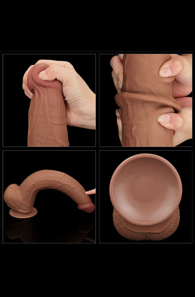Lovetoy Gleitende Haut Zweischichtiger Dildo Braun 34 cm - XL Dildo 6