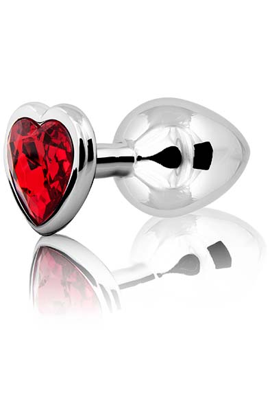 Loving Herz Analplug Silber/Rot Mittelgroß - Analplug aus Metall 1