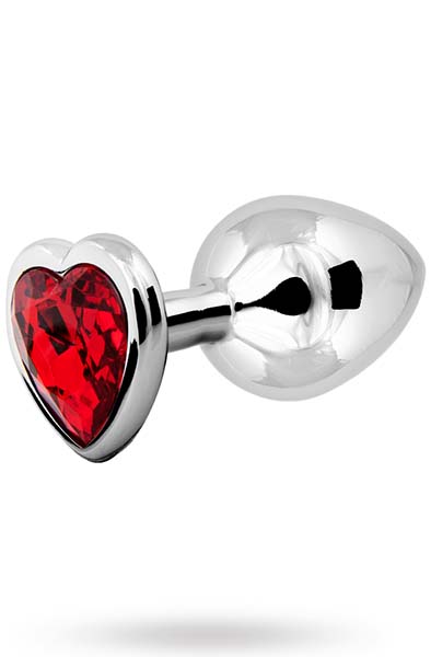 Loving Herz Analplug Silber/Rot Mittelgroß - Analplug aus Metall 3