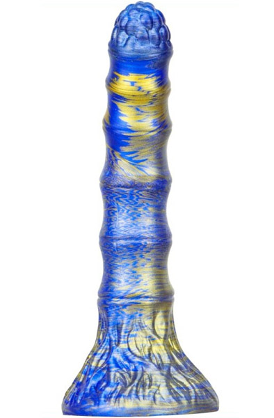 Metallic Fantasy Dildo Bamspin Blau/Gold 17,5 cm - Drachen-Dildo 2