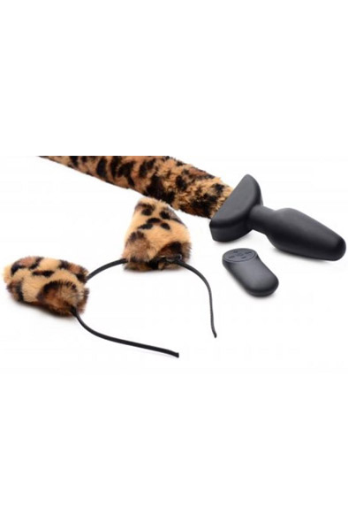 Moving & Vibrierender Anal Plug mit Leoparden-Schwanz - Analplug in Tierform 2