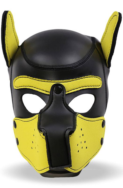 Neopren Hundemaulkorb mit abnehmbarem Schnauzenteil Schwarz/Gelb - BDSM Maske 1