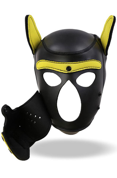 Neopren Hundemaulkorb mit abnehmbarem Schnauzenteil Schwarz/Gelb - BDSM Maske 2