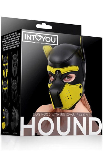 Neopren Hundemaulkorb mit abnehmbarem Schnauzenteil Schwarz/Gelb - BDSM Maske 3