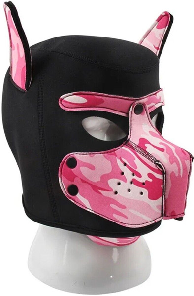 Neoprene Hundemaske in Schwarz-Camouflage Rosa - BDSM Maske 1