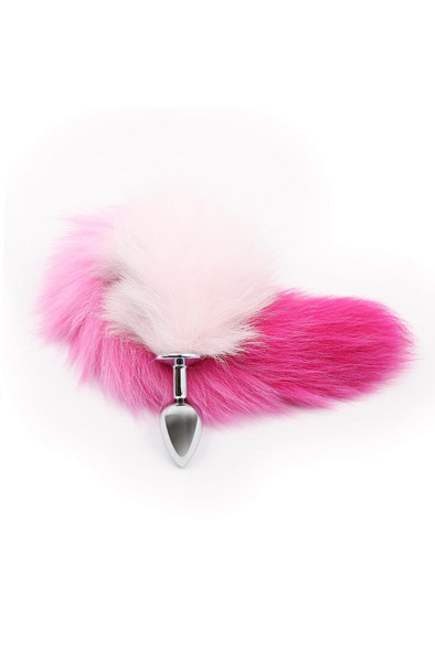 Pink & Weißer Kunstschwanz mit Edelstahl Plug S - Analplug in Tierform 2