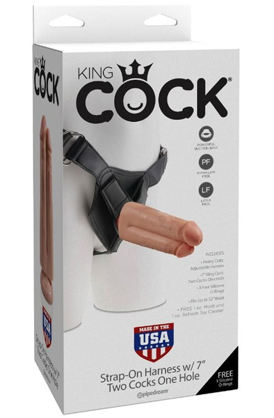 Pipedream Strap-On Zwei Schwänze Ein Loch 19 cm - Umschnalldildo mit Geschirr 3