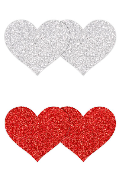 Pretty Pasties Glitter Hearts Red Silver 2 Pair - Brustwarzenkappen 1