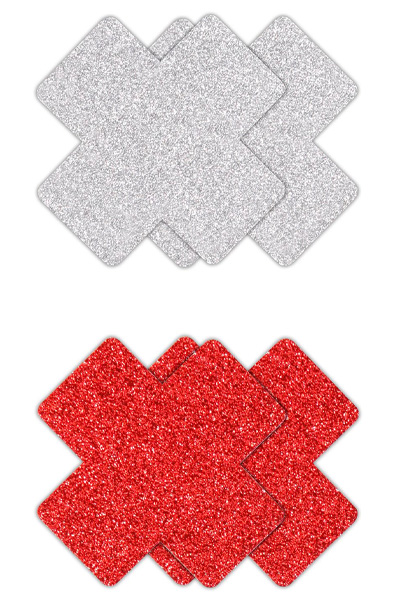Pretty Pasties Glitzer-Kreuz in Rot und Silber 2 Paar - Brustwarzenkappen 1