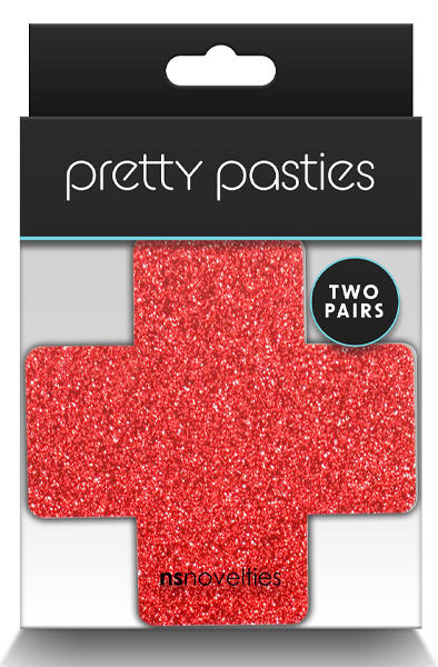 Pretty Pasties Glitzer-Kreuz in Rot und Silber 2 Paar - Brustwarzenkappen 2