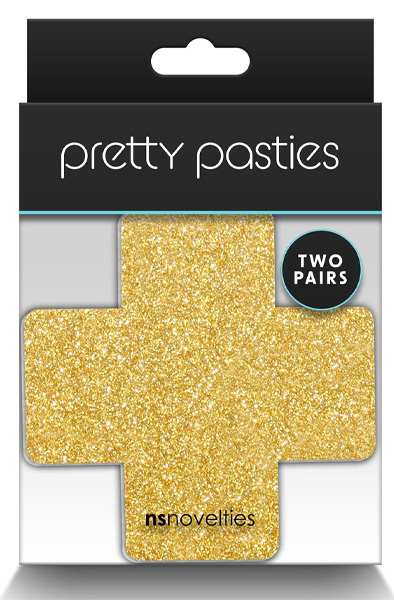 Pretty Pasties Glitzer-Kreuz in Schwarz-Gold 2 Paar - Brustwarzenkappen 2