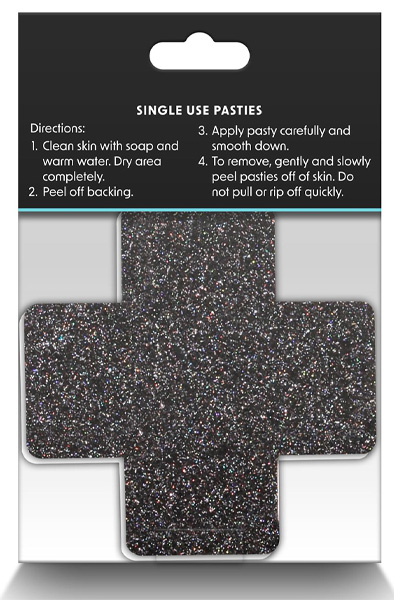 Pretty Pasties Glitzer-Kreuz in Schwarz-Gold 2 Paar - Brustwarzenkappen 3