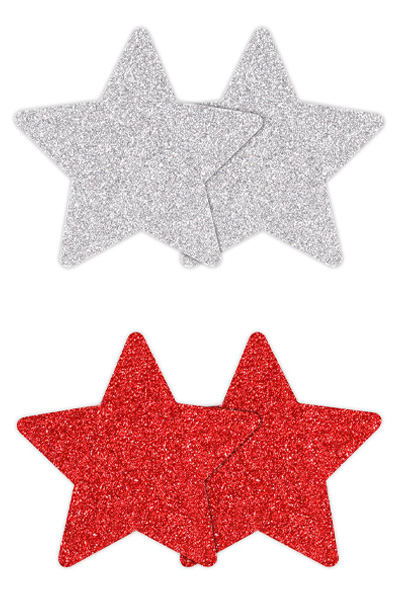 Pretty Pasties Glitzersterne Rot Silber 2 Paar - Brustwarzenkappen 1
