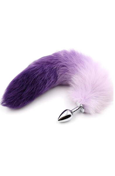 Purple & White Kunstschwanz mit Edelstahlplug S - Analplug in Tierform 1