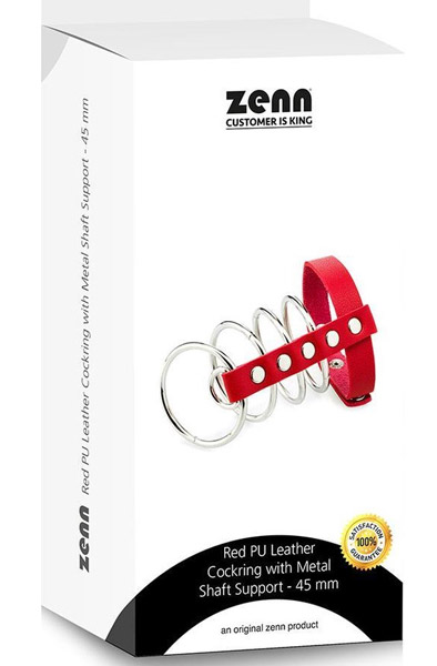 Red Künstlicher Leder-Cockring mit Metallschaftstütze 45mm - Peniskäfig 2