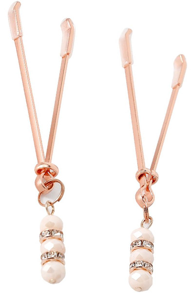 Rose Nippelklemmen mit Strasssteinen - Brustwarzenklammern 1
