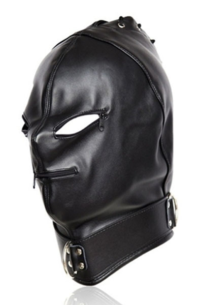 Schwarze Strikte Maske mit Reißverschluss - BDSM Maske 2