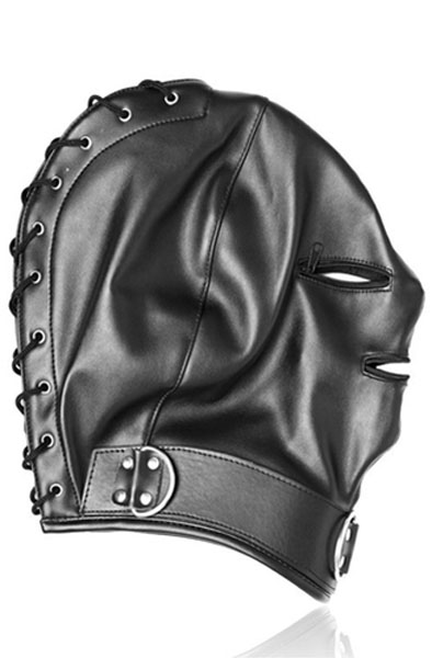 Schwarze Strikte Maske mit Reißverschluss - BDSM Maske 4