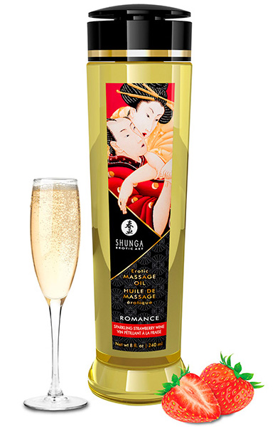 Shunga Massageöl Romance Funkelnder Erdbeerwein 240ml - Massageöl Erdbeere 2